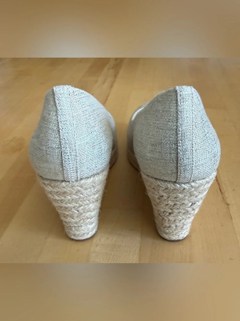 NEW* J. Crew Seville Espadrilles Wedges Shoes Beige Linen Gold Metallic 8.5
